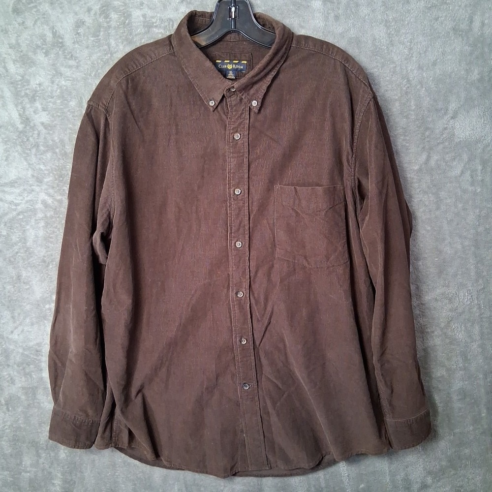 Club Room‎ Button Down Corduroy Shirt Men Size XL Brown Casual Preppy